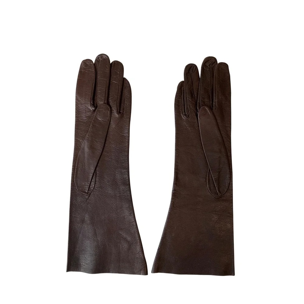 Vintage Leather Gloves Brown Short Table Cut Driving Chic Luxury Feminine 29